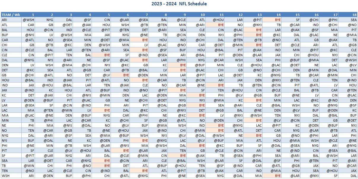 Printable 2022-2023 NFL Schedule Week 13